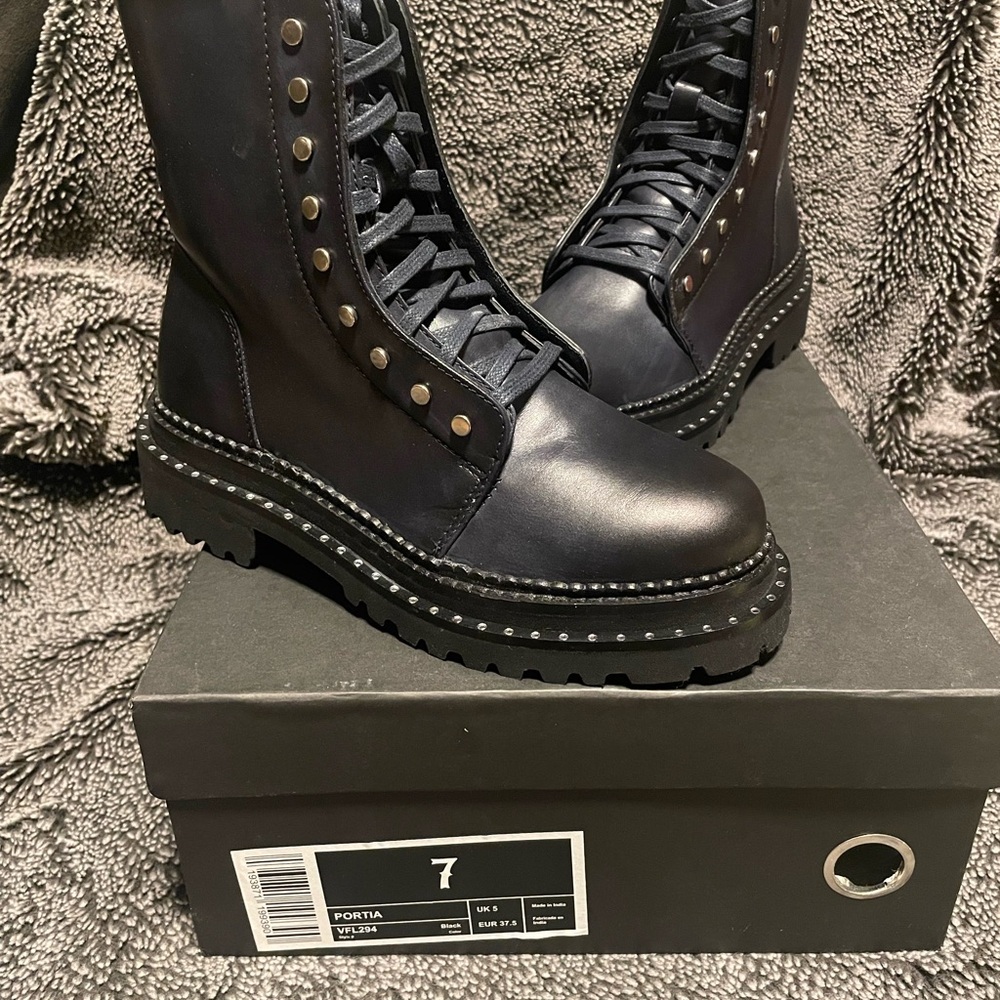 Vintage Foundry Portia Boots - Black Combat Moto Boots